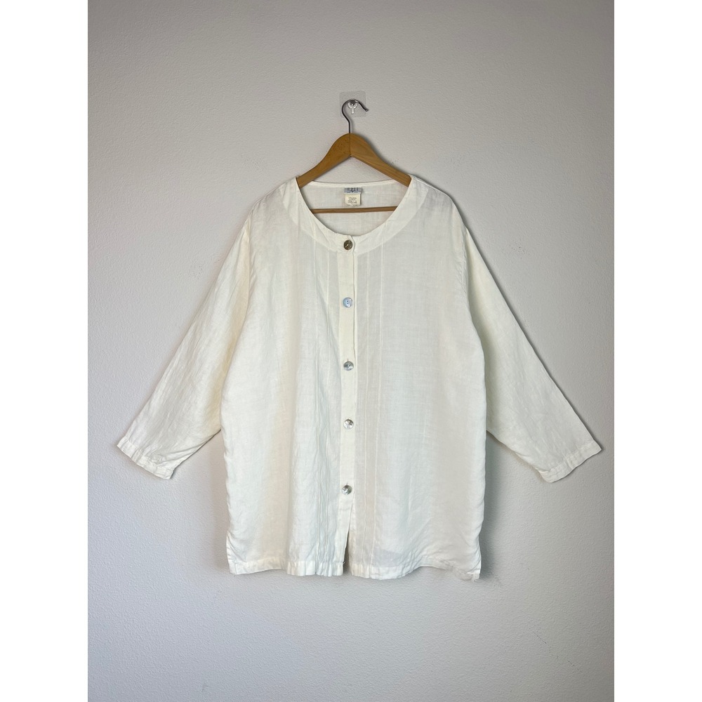 VTG Marc Ware 100% Linen Tunic Blouse 2X White Oversized Lagenlook Boho Neutral